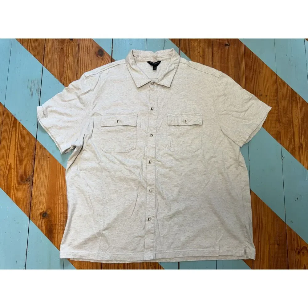 Banana Republic Slim Fit Heather Oatmeal Button Front Knit Shirt XXL